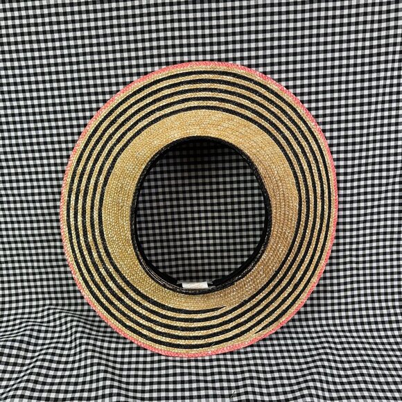 Brixton Joanna Visor Straw Summer Wide Brim Hat Women's Size Small Pink Black - Picture 2 of 4